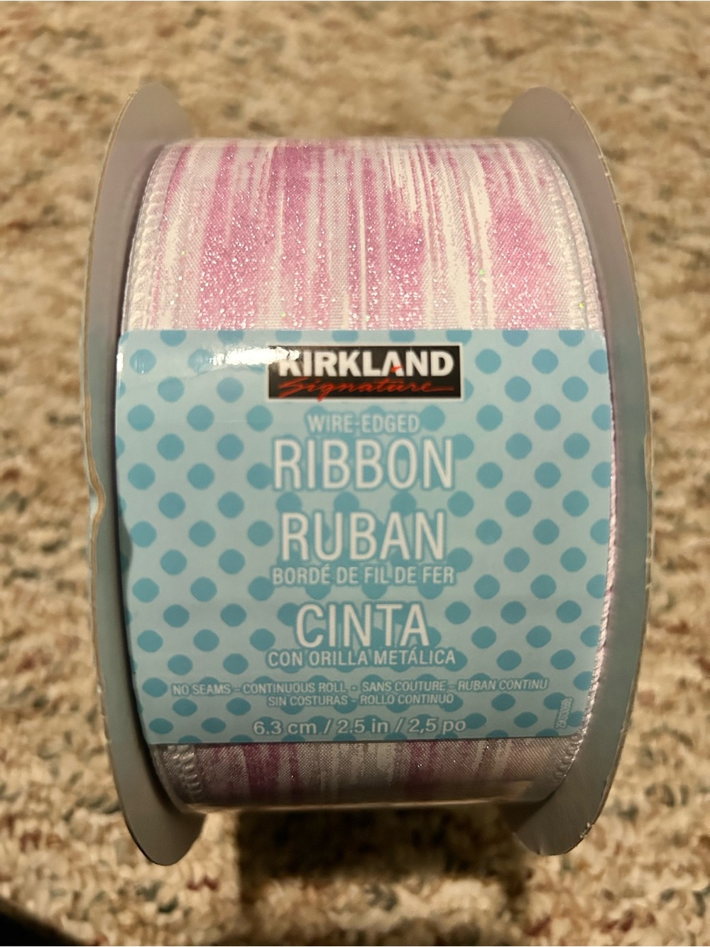 Kirkland Signature Light Purple Glittered  Wire-Edged Ribbon 50yd, 2.5 in
